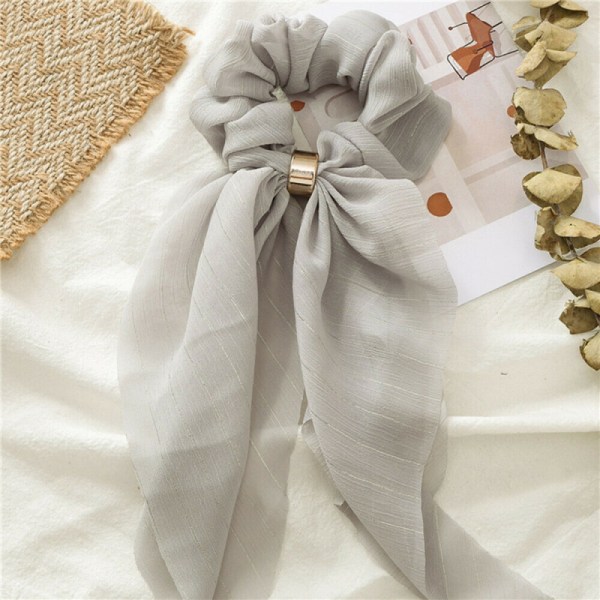 Chiffon Long Ribbon Scrunchie Double Laye Hair Scarf Rubber Band Hair Tie Rings