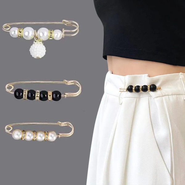 New Pearls Pin Brooch For Women Waist Tighting Clip Safety Pin Brooch Sweater Cardigan Buckle Brooches Jewelry Gift