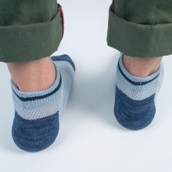 5 Pairs Men's Color Contrast Hollow Thick Needle Breathable Stripe Mesh Socks