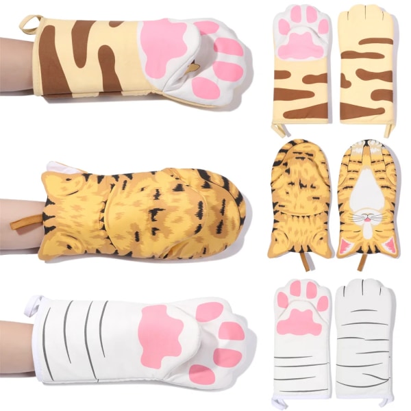 Microwave Non-Slip Baking Heat Resistant Insulation Gloves Cat Paws Cartoon Animal Oven Mitts