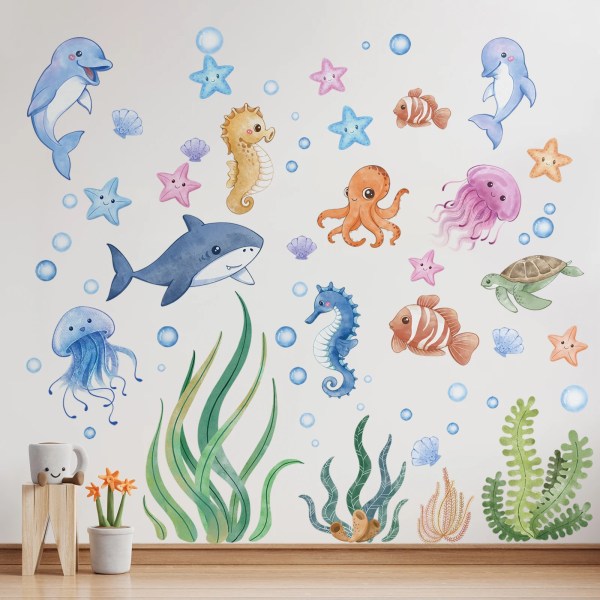 Ocean Wall Decals Under The Sea Turtle Bathroom Decor Stickers for Kids  Baby Boy Girl Bedroom Nursery Living Room Classroom
