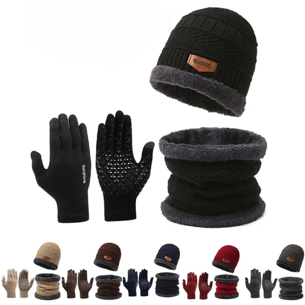 Winter Beanie Hat for Men Knitted Hat Winter Cap Beanie Women Thick Wool Neck Scarf Cap Balaclava Mask Bonnet Hats Set