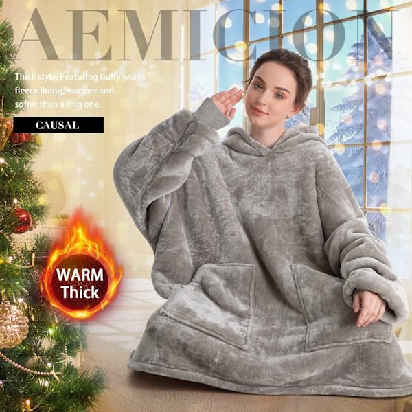 Wearable Blanket Reversible Oversized Warm Blanket Hoodie Sweatshirt Adult Size