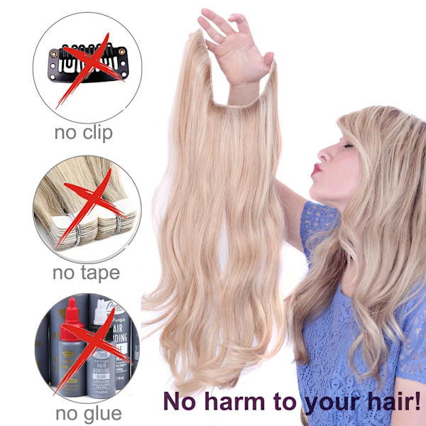 Curly Secret Wire No Clip Halo Hair Extensions Hidden Wire Synthetic Hairpieces Adjustable Transparent Wire