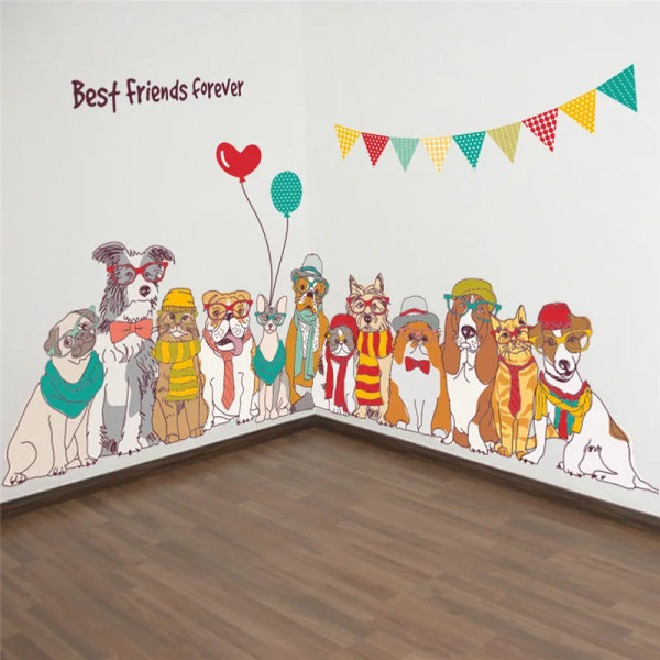 cartoon animal dogs best friends wall decals for kids rooms home decor living room bedroom wall decals mural art diy posters