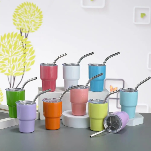 60ML Stainless Steel Cup with Straw And Lid Minimalistic Anti-rust Water Cup Mini Mug Drinking Tumbler for Cocktails Juices