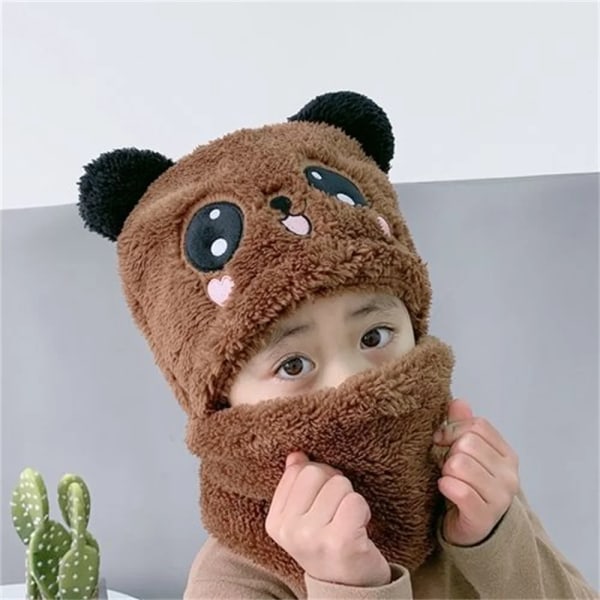 Child Beanie Autumn Winter Cute Children Cartoon Scarf Hat Two-Piece Double Fleece Warmth Boy Girl Adult Parent-Child Baby Hat