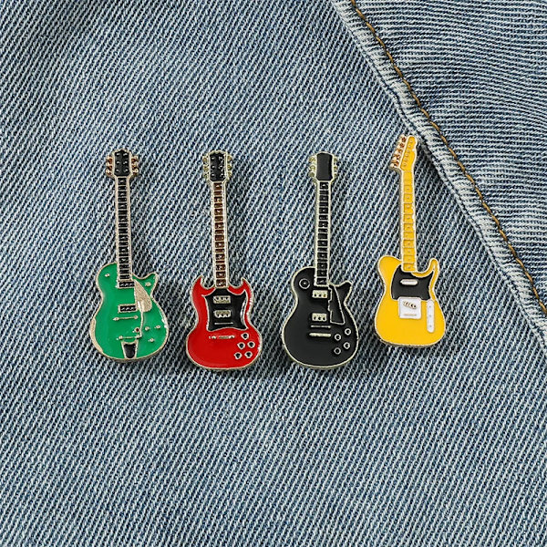 Vintage Metal Enamel Guitar Brooch for Men Women Musical Instrument Electric Guitar Badges Pins Fashion Personality Jewelry Gift