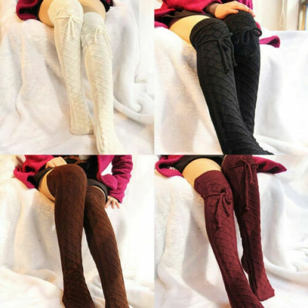 Women Winter Knitted Over The Knee Socks Thigh High Socks Warm Stretchy Stocking