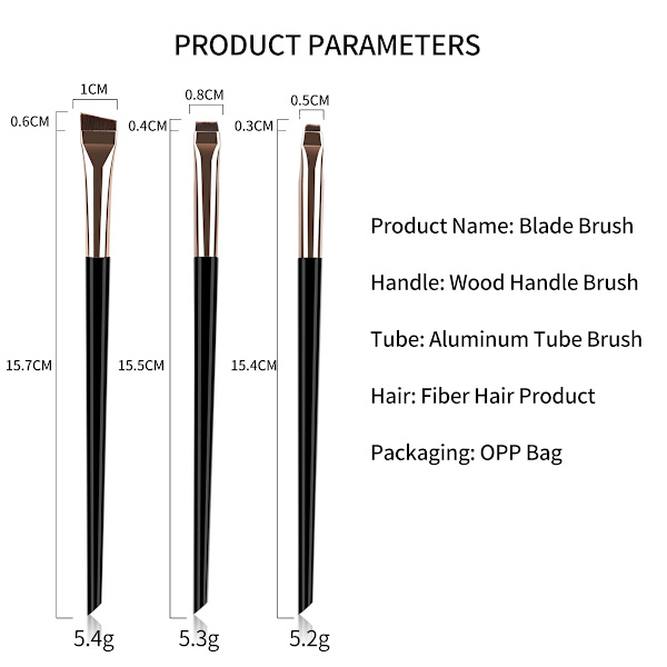 3PCS makeup brush set eyeliner brush eyebrow application aluminum tube plastic handle cosmetics tools