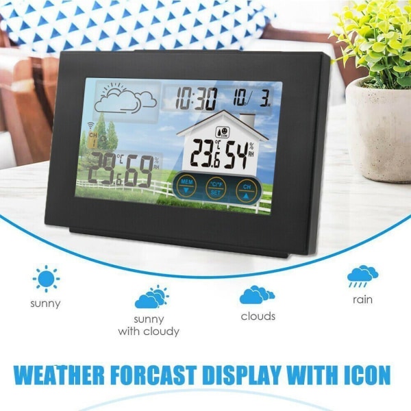 Wireless Weather Station Digital LCD Clock Calendar Thermometer Indoor & Outdoor