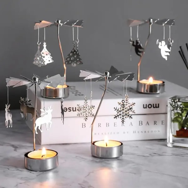 Rotating Wrought Iron Candlestick Ornaments Household Candlelight Ornaments Table Angel Carousel Props Deer Oom Decor