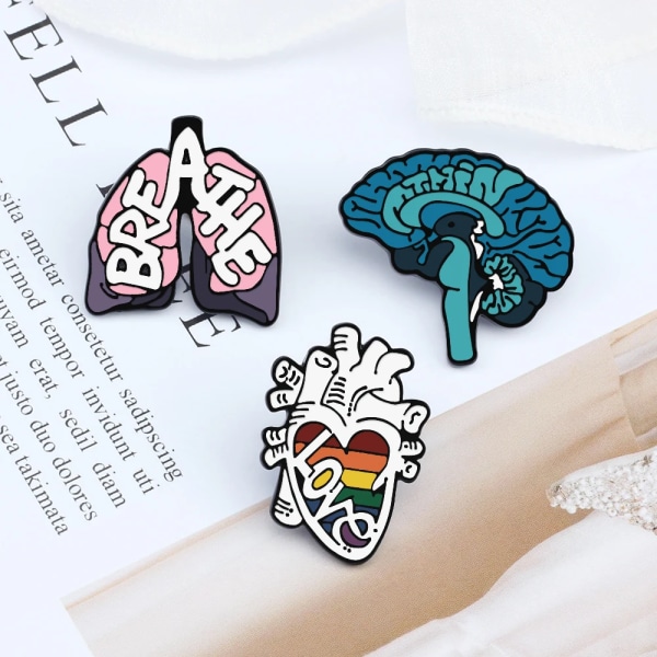 Fashion Body Organ Brooch Floral Heart Lung Brain Bright Eyeball Enamel Pin Creative Starry Sky Whale Badge Medical Jewelry Gift