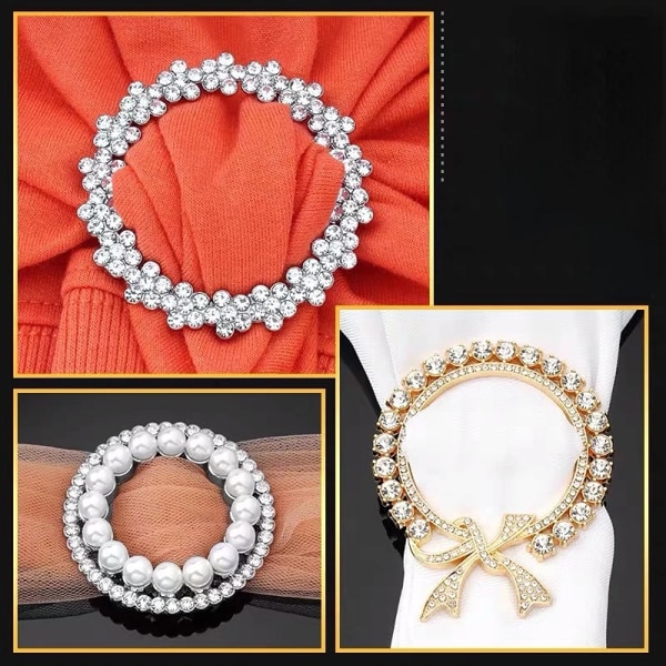 Luxury Crystal Pearl Circle Round Brooches Clothing Corner Hem Waist Buckles Scarf Buckle for T-Shirt Party Jewelry Accessories