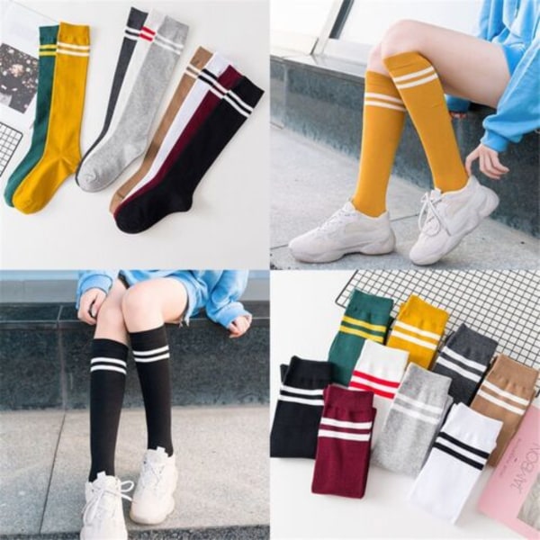Casual Knitted Women Cotton Over Knee Long Socks Thigh High Stripe Stockings