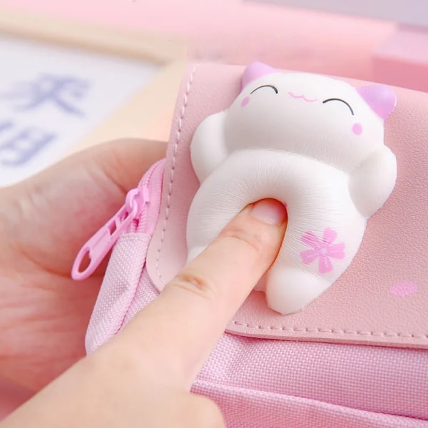 Kawaii Cat Decompression Pencil Case Large Capacity Pencil Box Double Layer Bag Portable Storage Box School Pouch Stationery