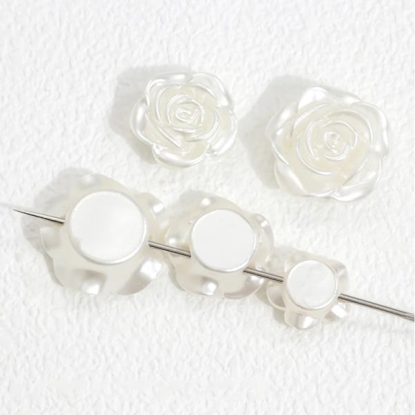 50pcs 3D White Pearl White Camellia Sewing Buttons Rose Flowers Resin Nail Art Rhinestone DIY Jewelry Earring Decor Loose Beads