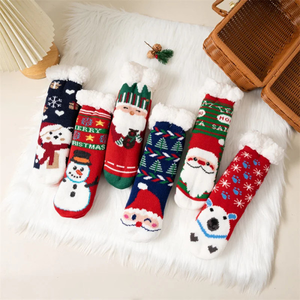 Winter Kids Cartoon Christmas Socks Boys Girls Thicken Cotton Warm Floor Children Sock Non-Slip Thermal Cute Family Socks