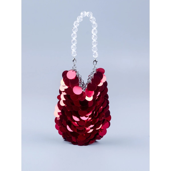 Handmade bright red sequin beaded woven mesh red handbag for women, shiny mobile phone bag, niche banquet bag