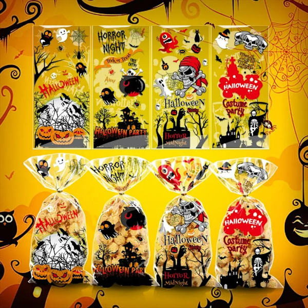 Halloween Candy Bag Gift Packaging Bag Transparent Cellophane Cookies Baking for Kids Snack Wrap Bag Party Decoration Supplies