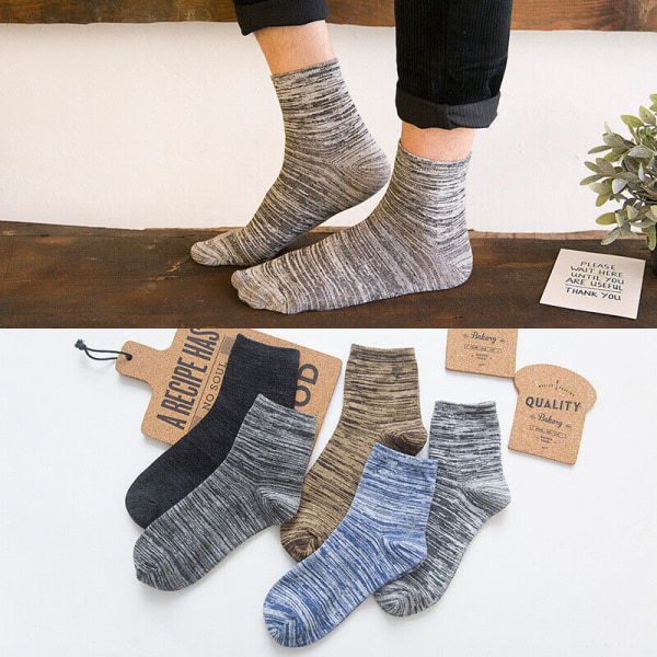 5 Pairs Autumn Winter Thick Liner Socks Color Contrast Cotton Medium Socks