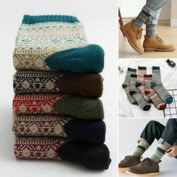5 Pairs of Men's Nordic Warm Socks Winter Home Comfort Warm Thick Hiking Socks