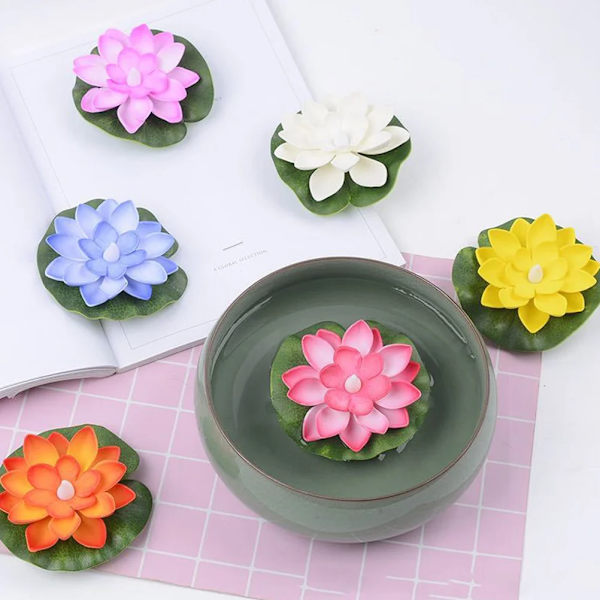 6 Pcs Lotus Floating Water Lamp LED Flameless Tea Lights Adornment Candles Ornament Temple Mini & Holders LED Home Decoration