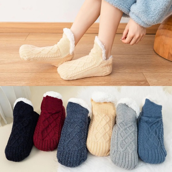 Winter Women's Socks Warmer Knitted Slipper Socks Cozy Fuzzy Socks Non Slip Socks Indoor Double Layer Bedroom Slipper Socks Men