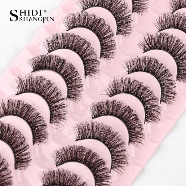 10 Pairs Russian Strip Lashes Fluffy Volume False Eyelashes DD Curl Dramatic Messy Faux Mink Fake Lashes Make up