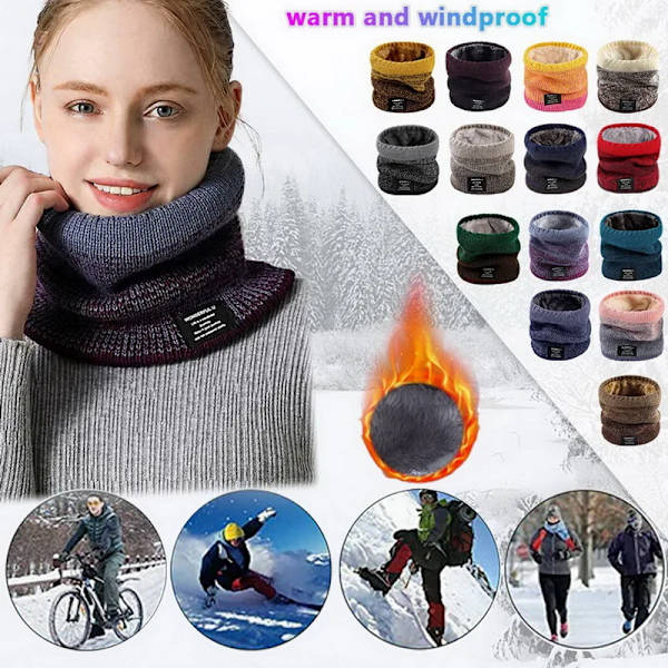 Unisex Knitted Warm Scarf Winter Autumn Ring Women Bandana Solid Scarf Fleece Men Headband Neck Scarf Shawl Ski Mask Bike Hood