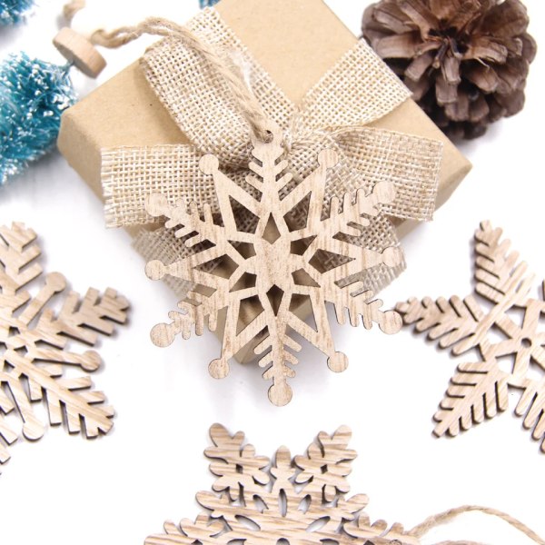 6PCS/Lot Christmas Wooden Pendants Multi Snowflakes Hanging Ornaments Wood Craft Christmas Tree Decorations DIY Painting Gifts