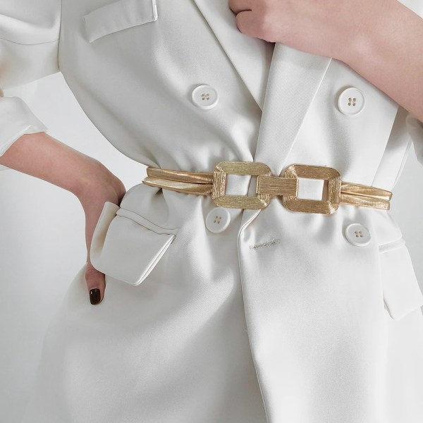 Gold  Elastic Belt For Women square Ladies Waist Belts For Dresses Stretch Skinny Metal Female Belt elastische riem