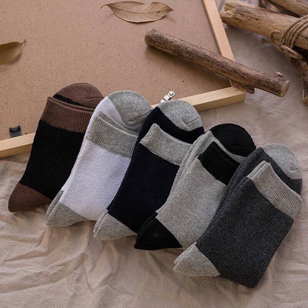 5 Pairs Autumn Winter Cotton Plush Casual Color Contrast Warm Medium Tube Socks