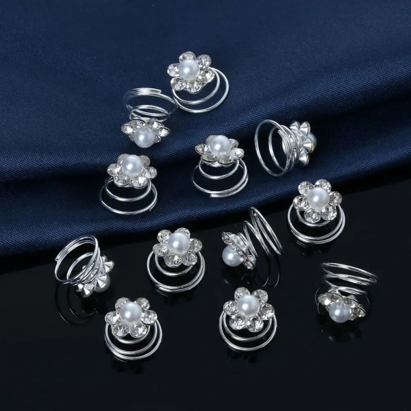 12Pcs Bridal Crystal Pearl Flower Spiral Twist Hair Pins Wedding Jewelry Bride Headdress Women Fashion Hair Accessories