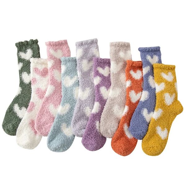 Winter Thickened Coral Wool Warm Middle Tube Socks Heart Lovely Cotton Socks Sleep Socks Home Floor Socks Women Socks Cute Socks