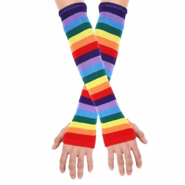 1 Pair Colorful Rainbow stockings Striped High Thigh Knee Socks Arm Warmer Glove