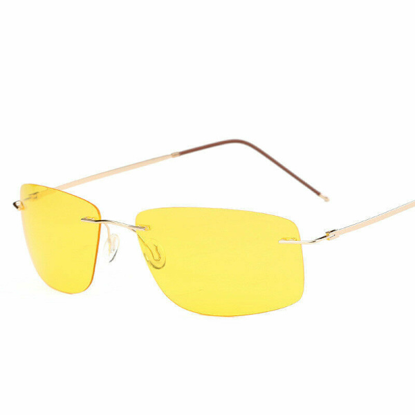 Mens Rimless Sunglasses Polarised Rectangular Driving Shades Flexible UV HFA487