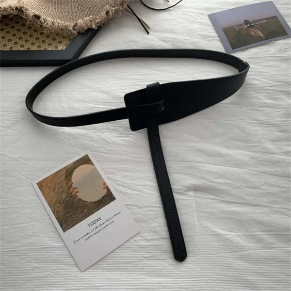 Women Coat Decoration Belt Simple Versatile Knotted Belt Retro Trend Smooth Buckle Belt Imitation Leather Girdle