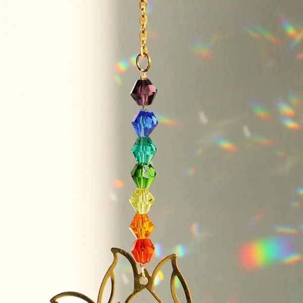 Lotus Sun Catcher Chakra Hanging Crystals Rainbow Suncatcher Charm Stained Glass Prism Sun Catchers Window Garden Home Decor