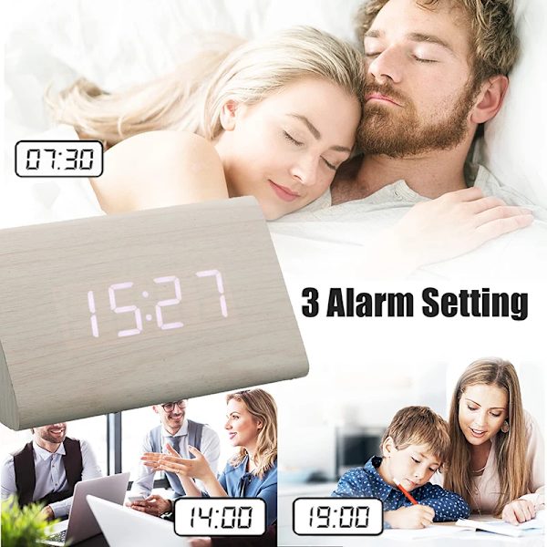 Wooden Digital Alarm Clock Time Date Temperature Display Desk Clocks for Bedroom Living Room Bedside Office NIDITON