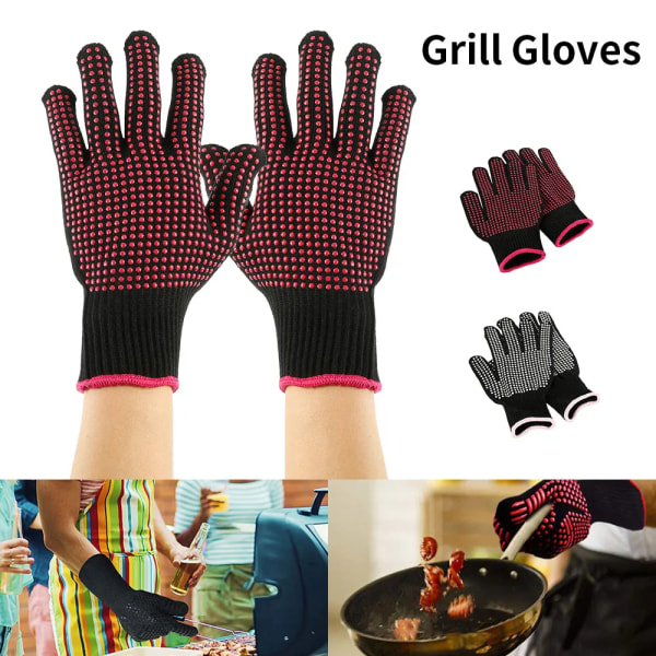 Extreme Heat Resistant Grill Gloves Microwave Gloves Non-Slip Silicone Insulated Grill Mitts for Baking Barbecue Fryer Cook