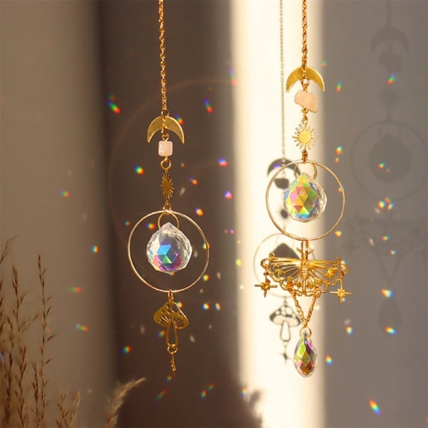 Crystals Wind Chime Suncatcher Garden Fairy Butterfly Rainbow Light Catcher Gloden Hanging Ornament Chakras Crafts Home Decor