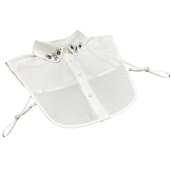 Women Solid Fake Collar Button Down Dickey Crystal Diamond for Cat Paw Half Shir 37JB