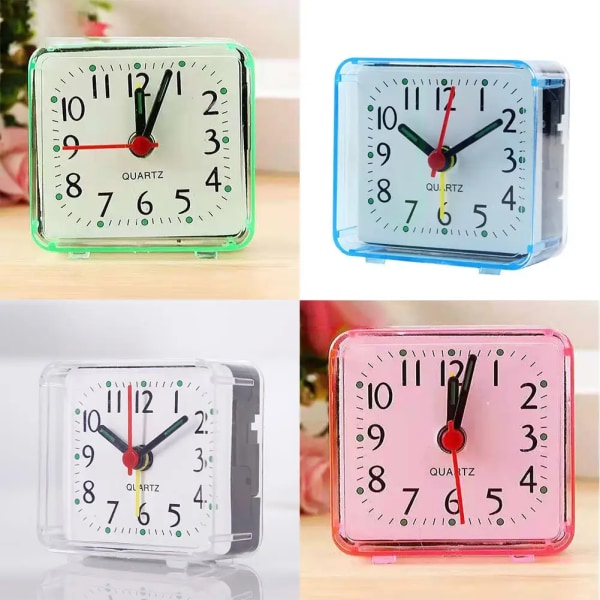 1PC 6.2x3x5.9CM Bedside Clock Quartz Square Alarm Classical Watches Battery Beeping Sound For Kids Wake Up Office Bedroom Decor