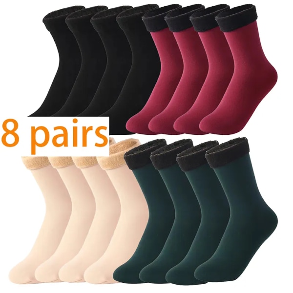 8Pairs/Lot Women Men Winter Warm Thicken Wool Cashmere Snow Socks Velvet Thermal Sleep Solid Color Floor Sock Skin Seamless Soft
