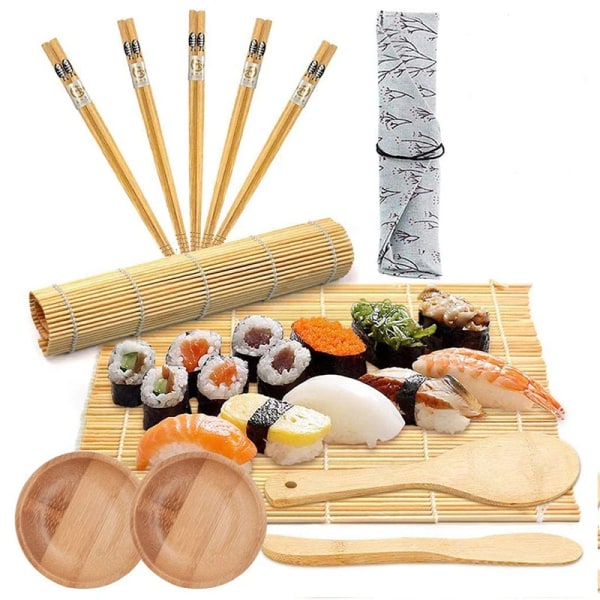 Homemade Sushi Making Kit Bamboo Rolling Diy Sushi Maker Set of 12 Piece Kitchen Rice Rolling Mold Tools for Kids Beginners