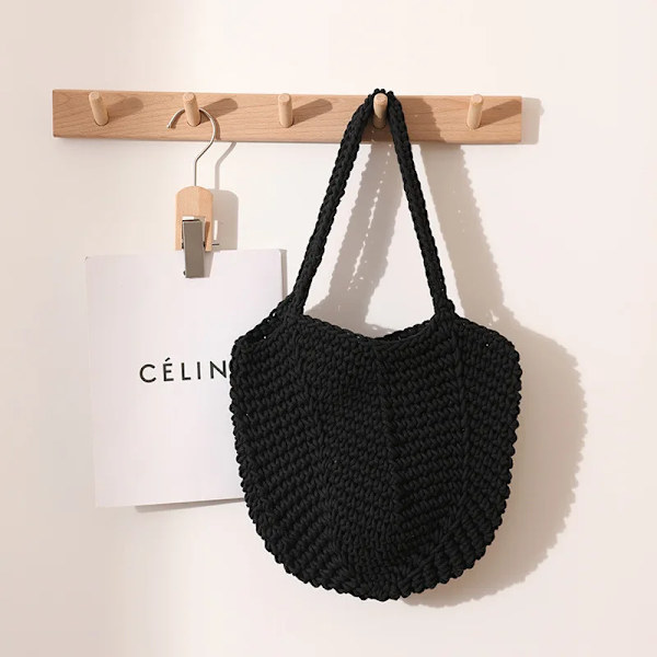 Retro Ins Cotton Knitting Women Shoulder Bag Straw Woven Girls Holiday Beach Bag