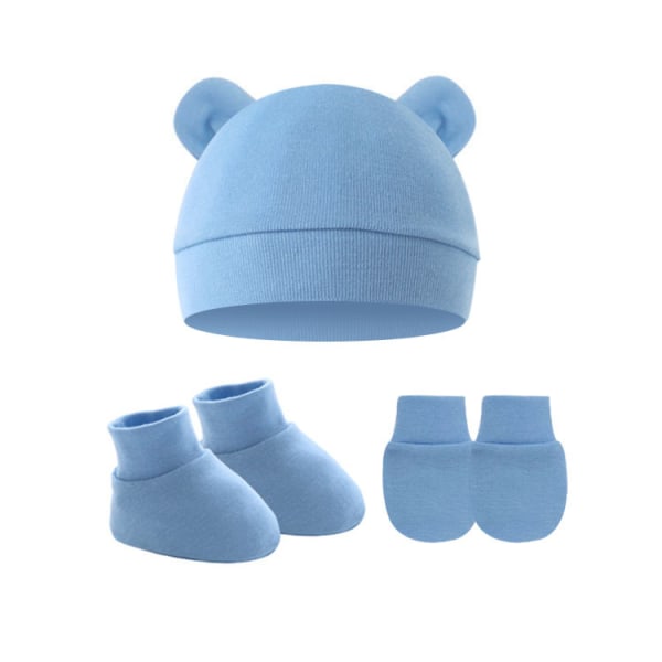 3pcs/lot Newborn Baby Cotton Beanie Hats And Gloves Set Cute Bear Cotton Fall Casual Stretchy Infant Warm Cap Gloves Fashion