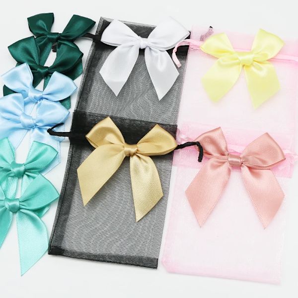 50PCS Pink Satin Ribbon Bows Decoration Small Bowknot Gift Bows For Crafts Flower Wedding Bow Birthday DIY Party Decoration