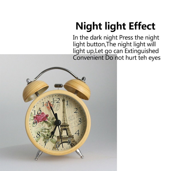 Alarm Clock Twin Bell Mute Analog Peony Small 1 pcs Night light Stainless Steel